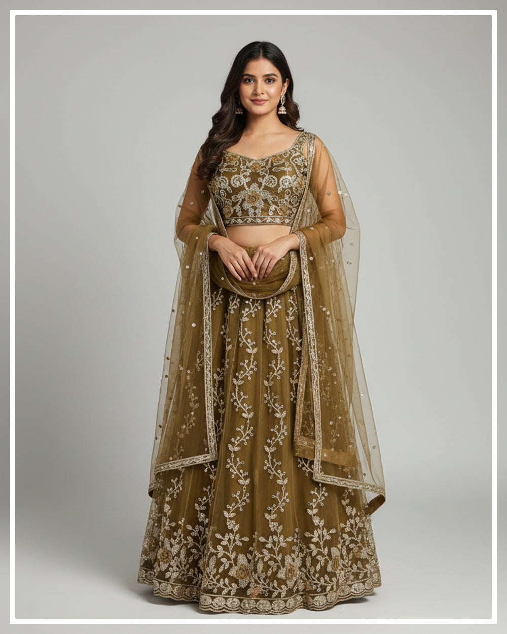 Girlish Lehenga Mehendi Green