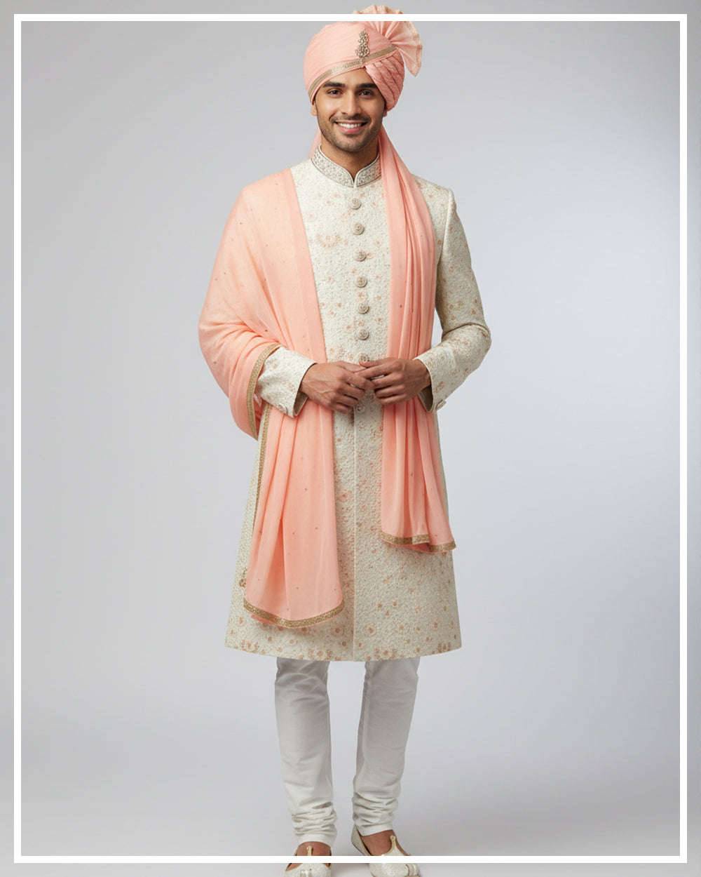 Ivory Floral Embroidered Sherwani