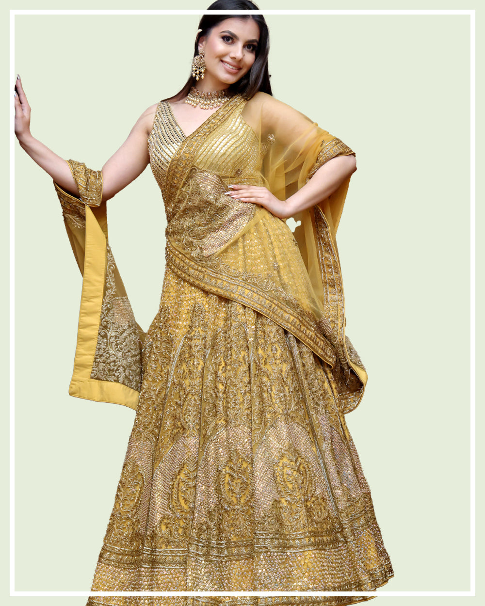 Gold Hand-Embroidered Bridal Lehenga