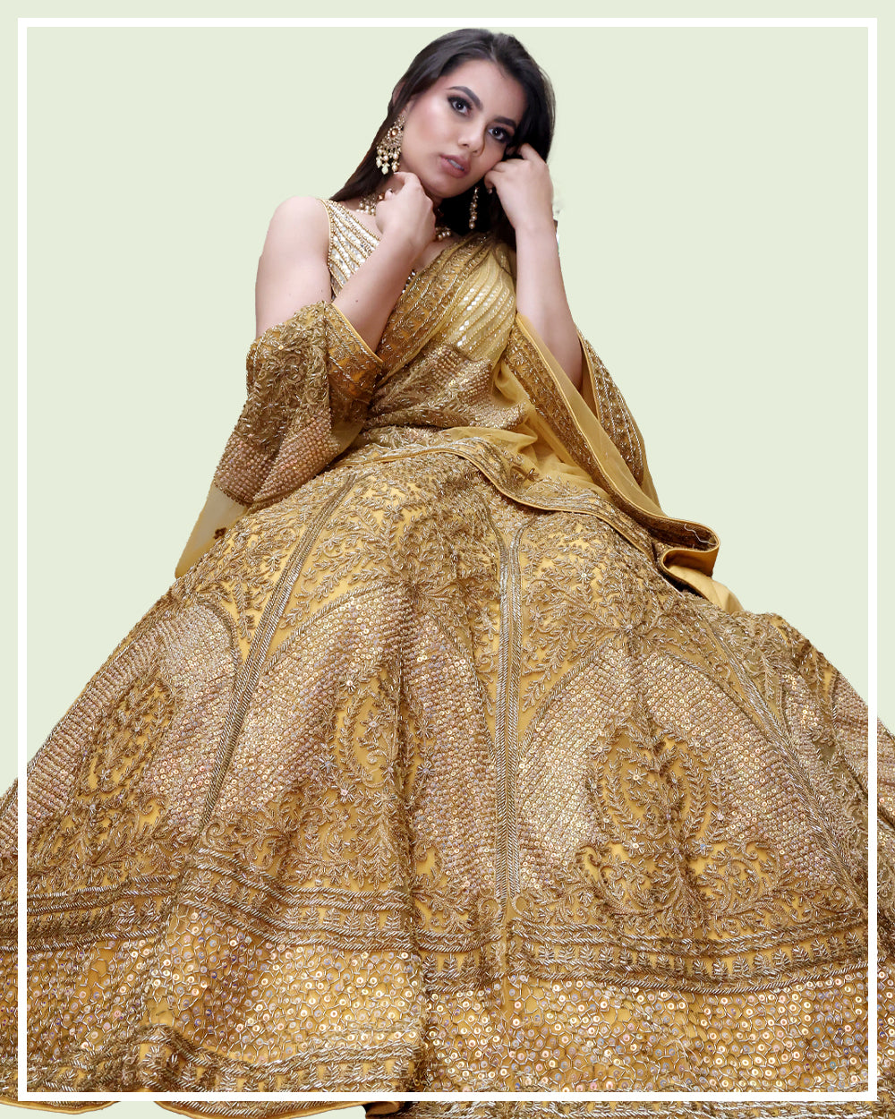 Gold Hand-Embroidered Bridal Lehenga
