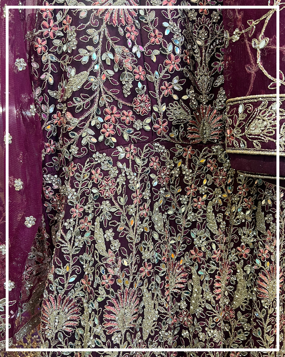 Wine Embroidered Festive Maxi Dress