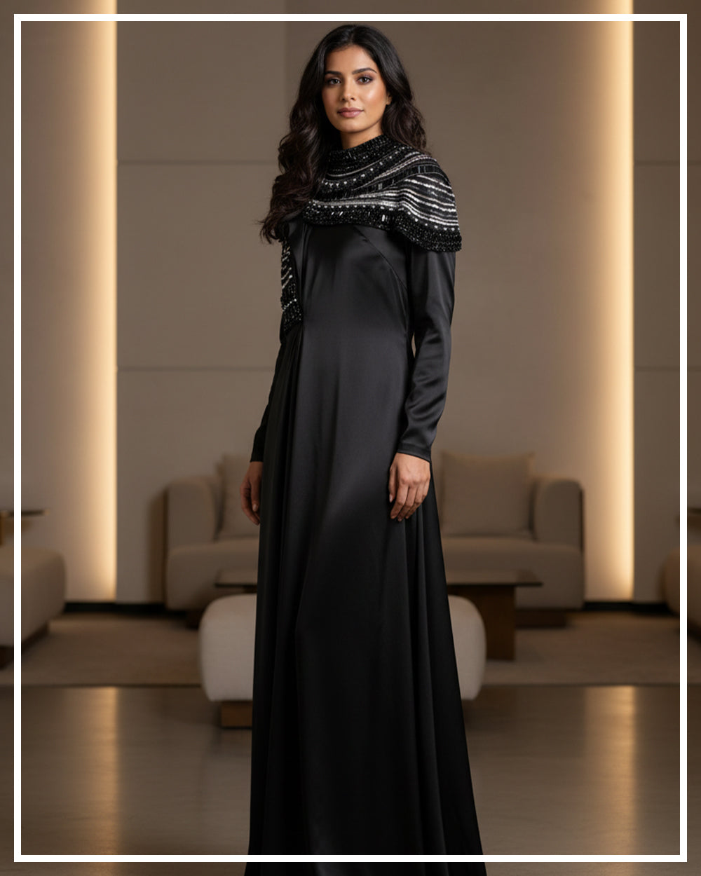 Noir Eclipse Embellished Evening Gown