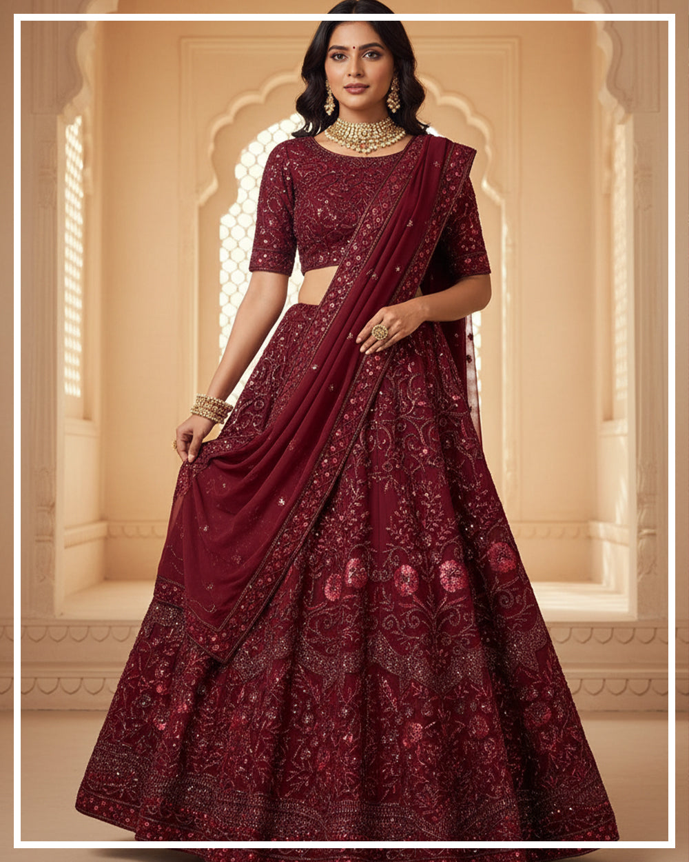 Regal Maroon Embellished Lehenga