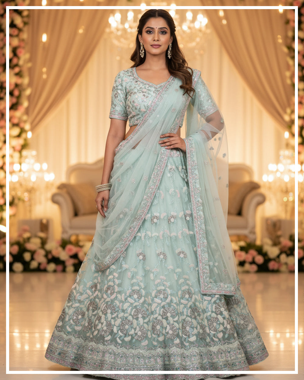 Pastel Blue Floral Lehenga Set