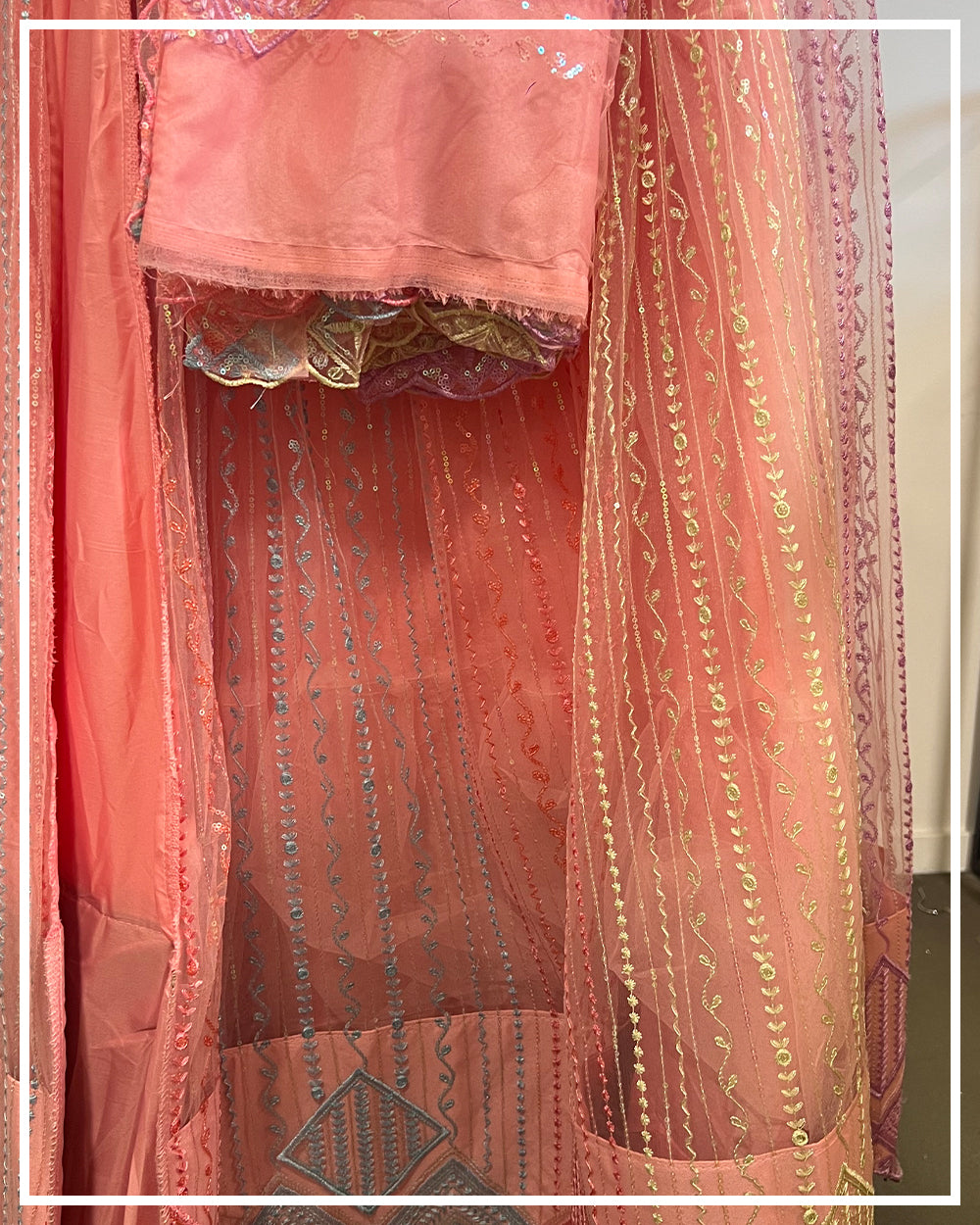 Pastel Pink Embroidered Unstitched Lehenga Set