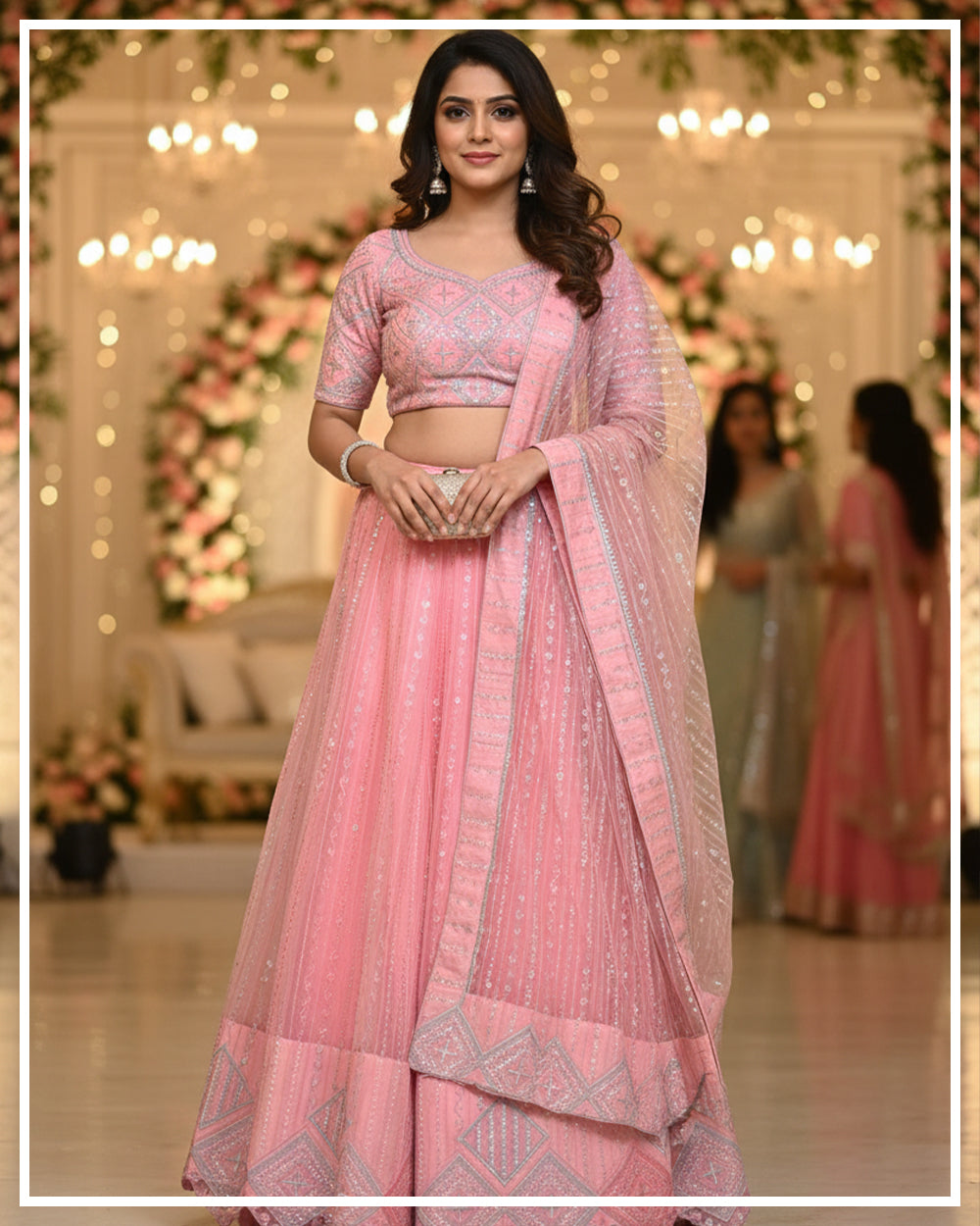 Pastel Pink Embroidered Unstitched Lehenga Set