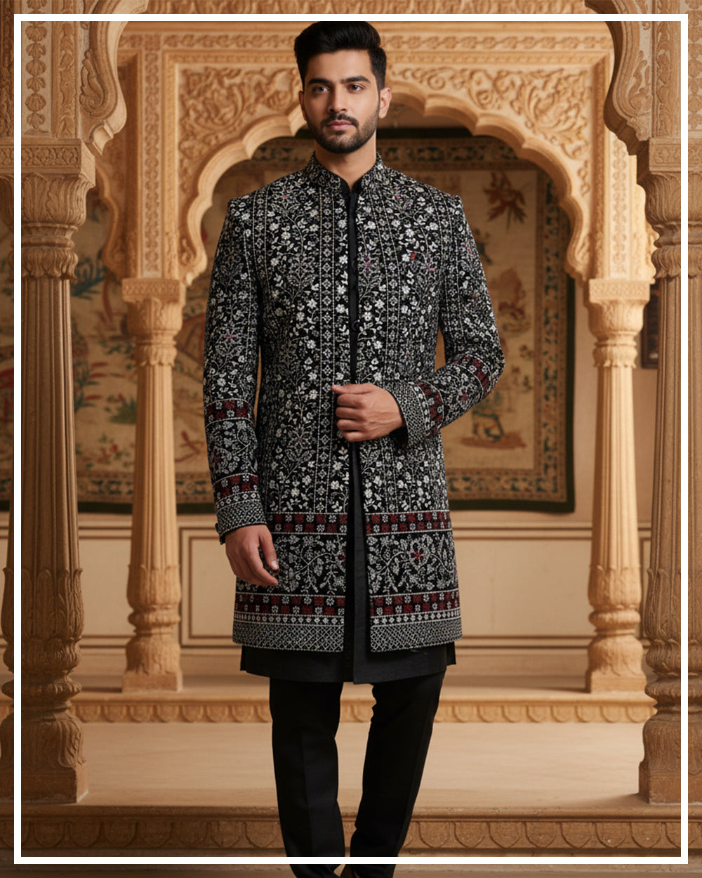 Black Royal Embroidered Indo-Western Suit