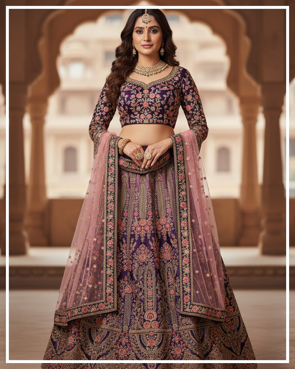 Royal Amara Plum Embroidered Bridal Lehenga