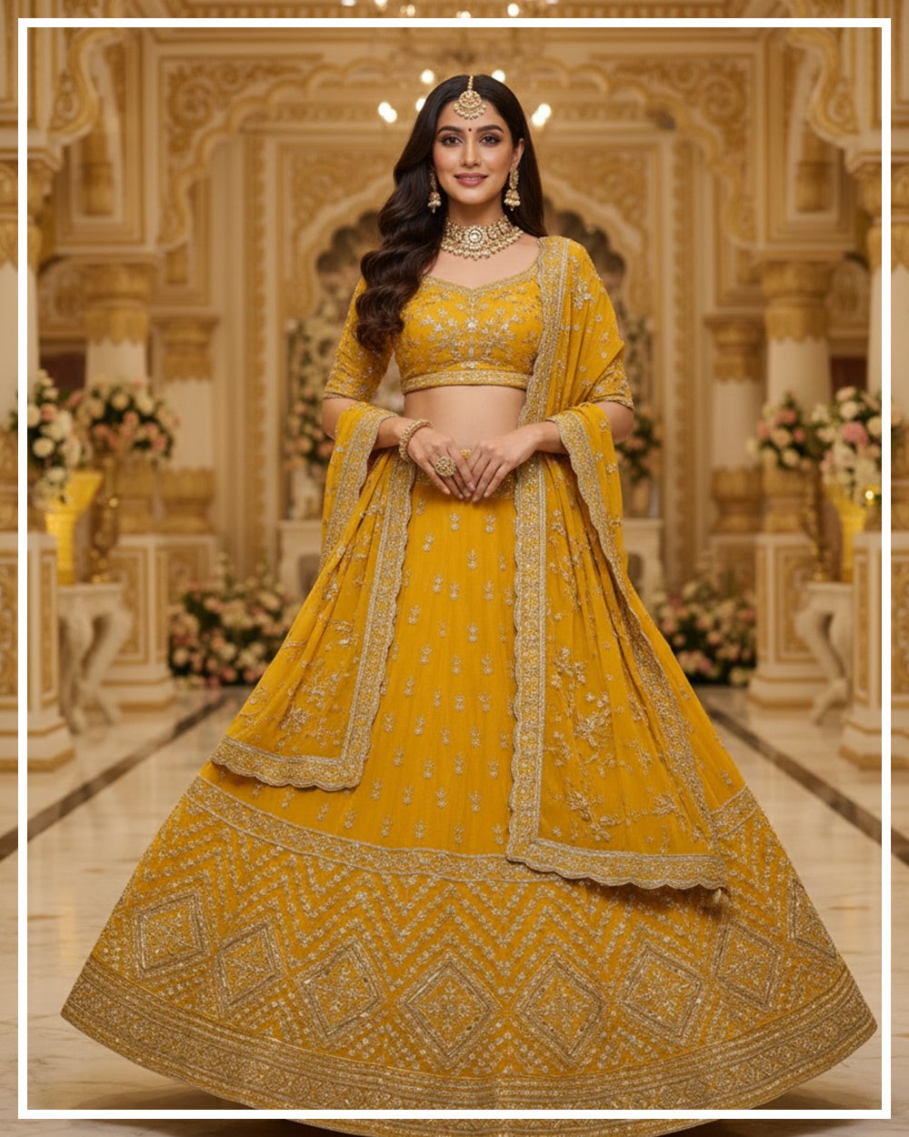 Sunlit Marigold Bridal Lehenga – Mehndi & Sangeet Special