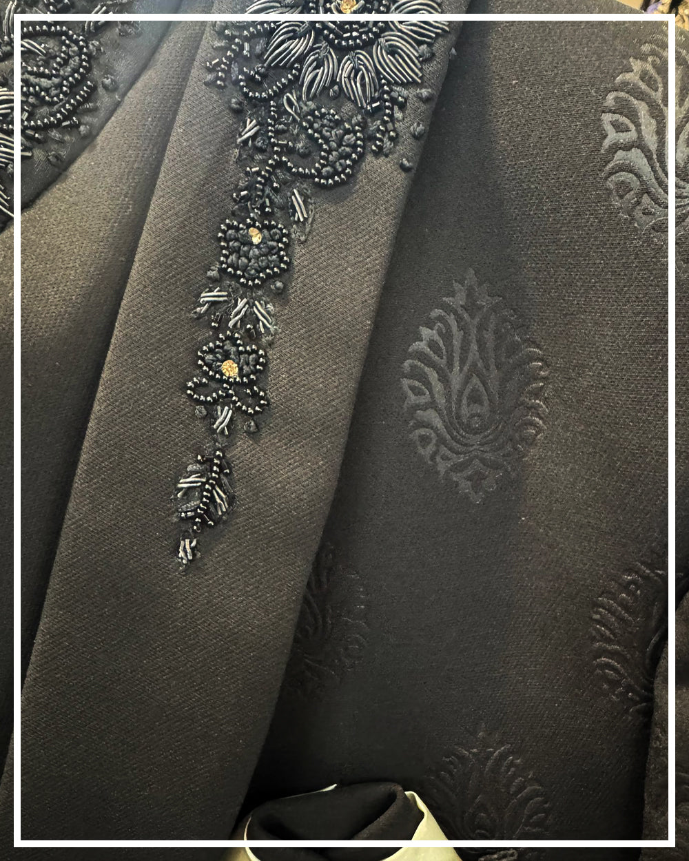 Black Luxe Hand-Embroidered Indo-Western Suit