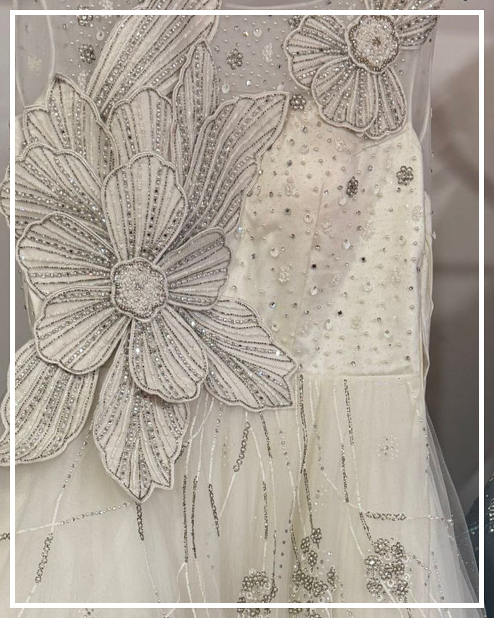 Ivory Crystal Bloom Gown – 3D Floral Hand Embellished Couture Dress
