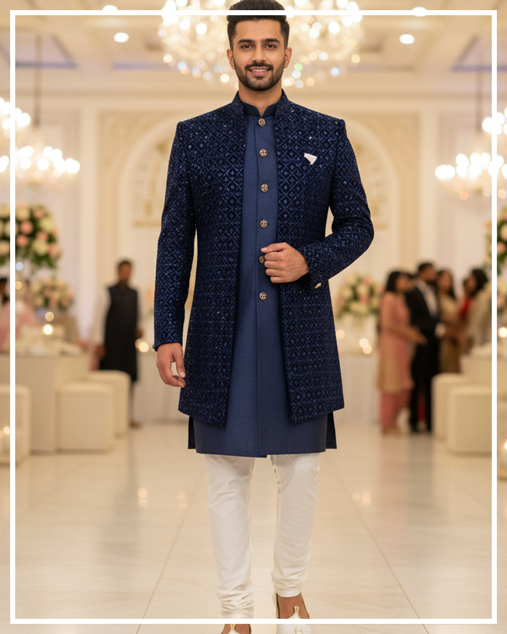 Indo-Western 2-Piece Set (Navy Blue)