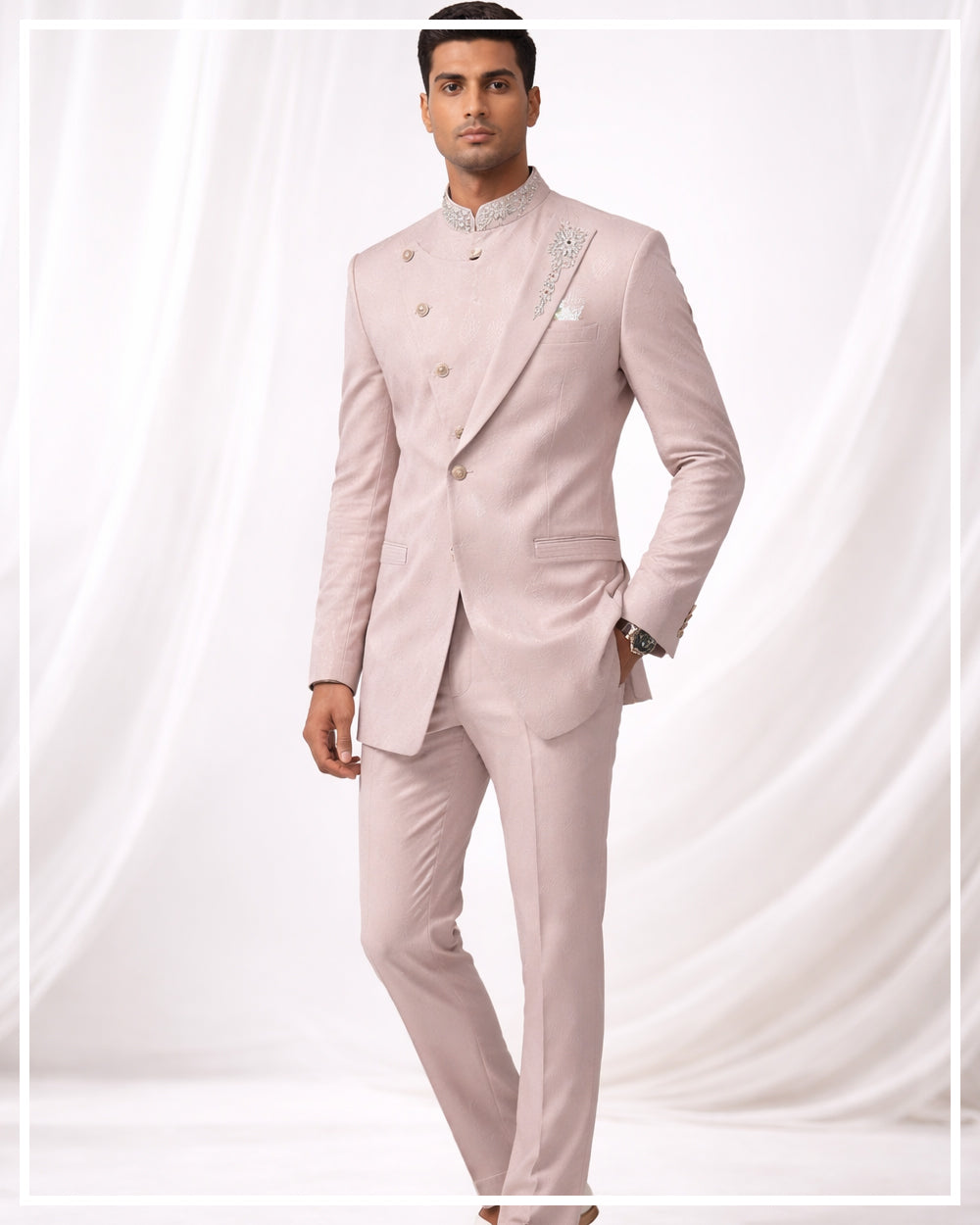 Blush Pink Hand-Embroidered Indo-Western Suit