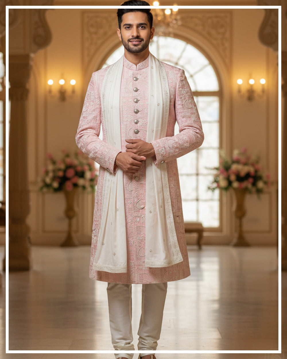 Blush Pink Heritage Embroidered Sherwani Set