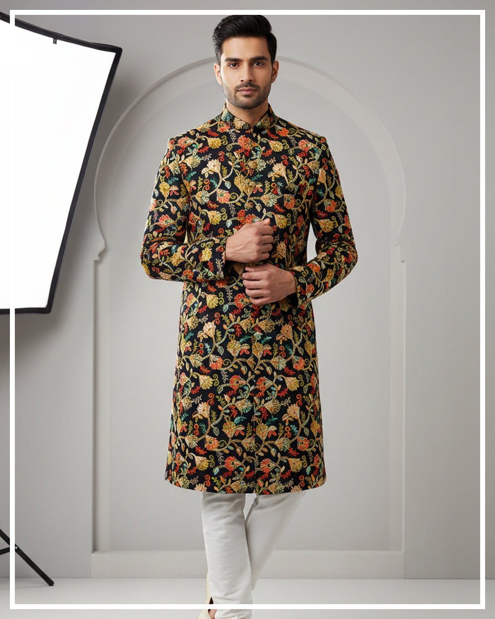 Multicolour Embroidered Sherwani – Perfect for Mehendi & Sangeet