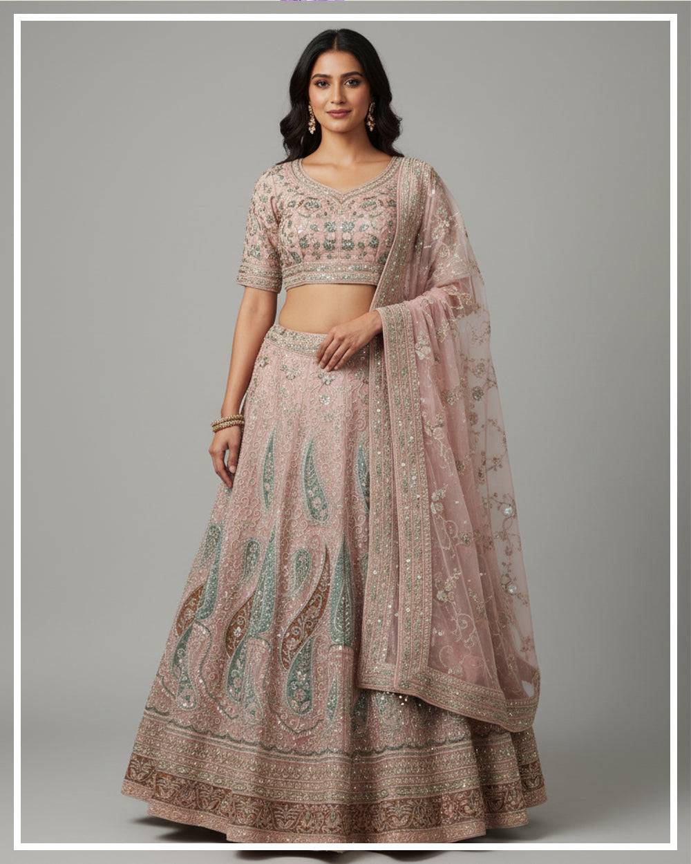 Blush Sage Royale Paisley Embroidered Lehenga