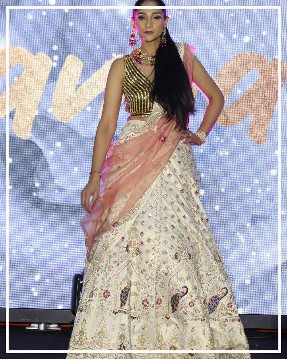 Off-White Bridal Lehenga with Zardosi Handwork