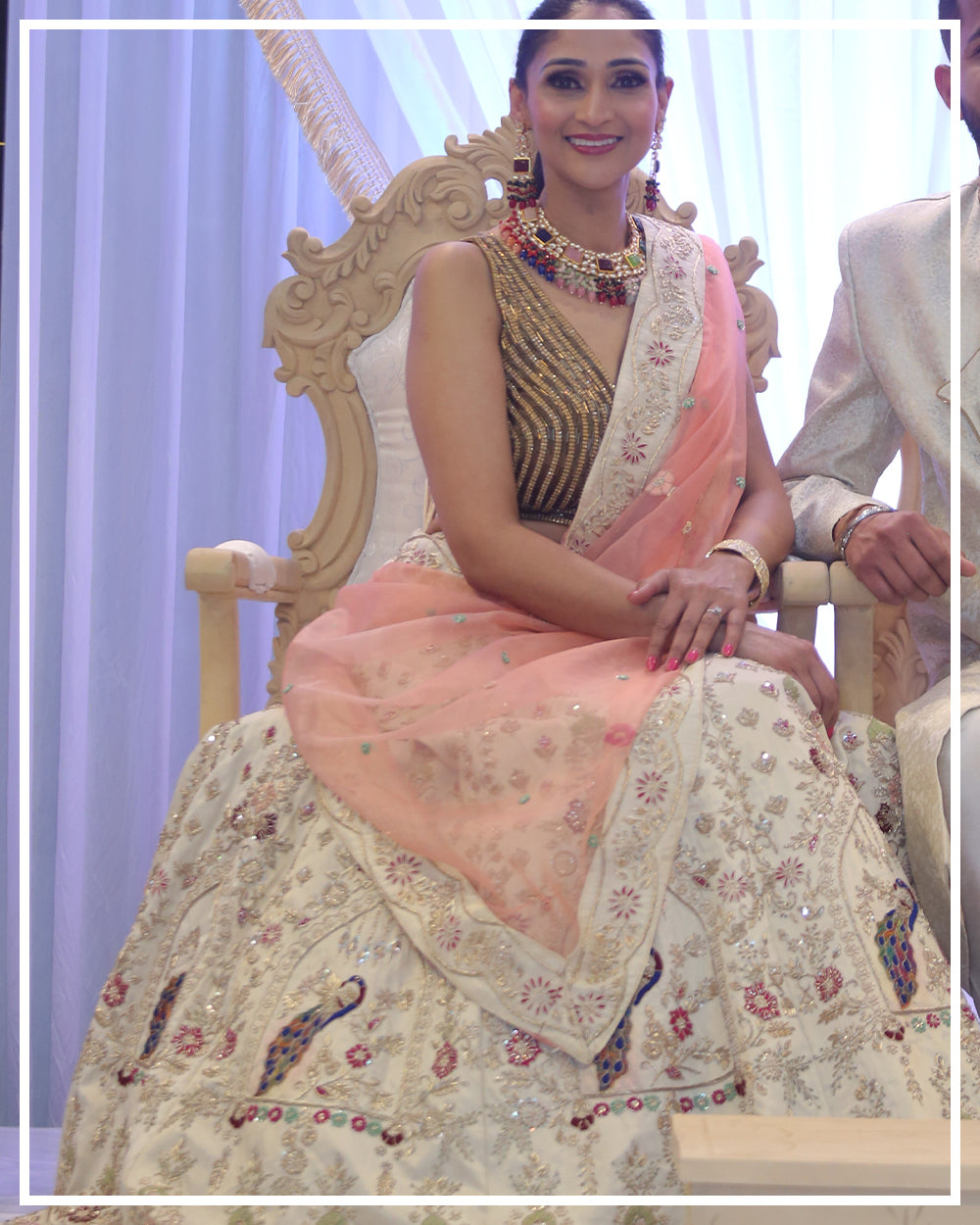 Off-White Bridal Lehenga with Zardosi Handwork